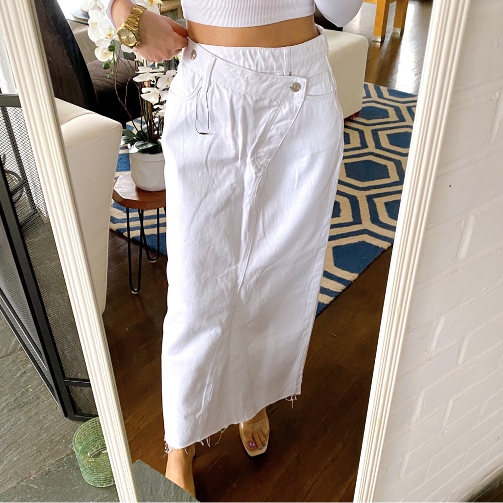 ZARA White Denim Asymmetric Waist Back Slit Maxi Skirt! 🤍